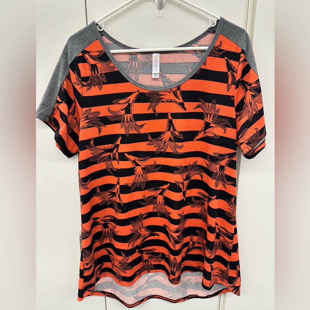 Orange and Black Striped Floral Top